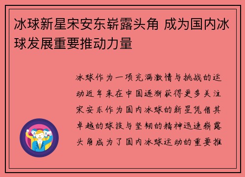 冰球新星宋安东崭露头角 成为国内冰球发展重要推动力量